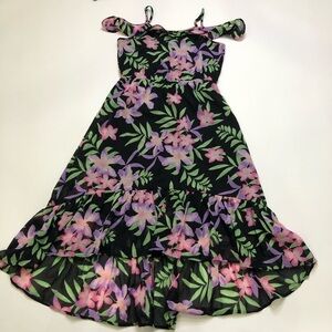 The Children's Place Black Tropical Floral Off The Shoulder High Low Dress XL 14